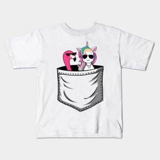 Unicorn And Flamingo In Pocket Funny Kids T-Shirt